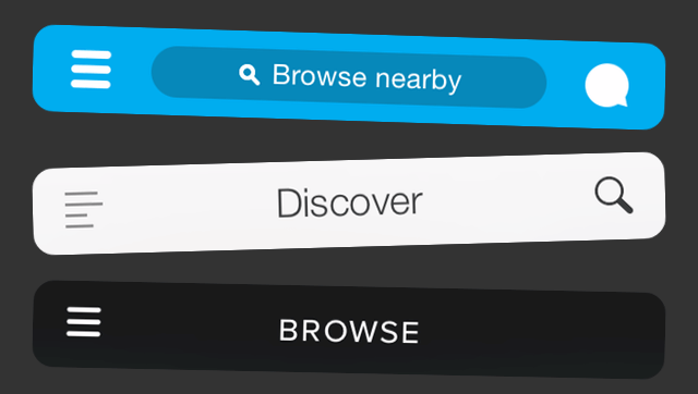 Examples of the hamburger icon, three bars typically used to represent a menu in a mobile application user interface